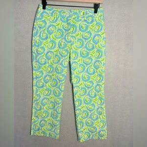 Lilly Pulitzer Women Vintage Crop Pants Leapin Lizard Zip Up White Label Green 4